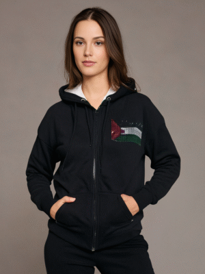 Black zip up Hoodie, with Rhinestone Flag